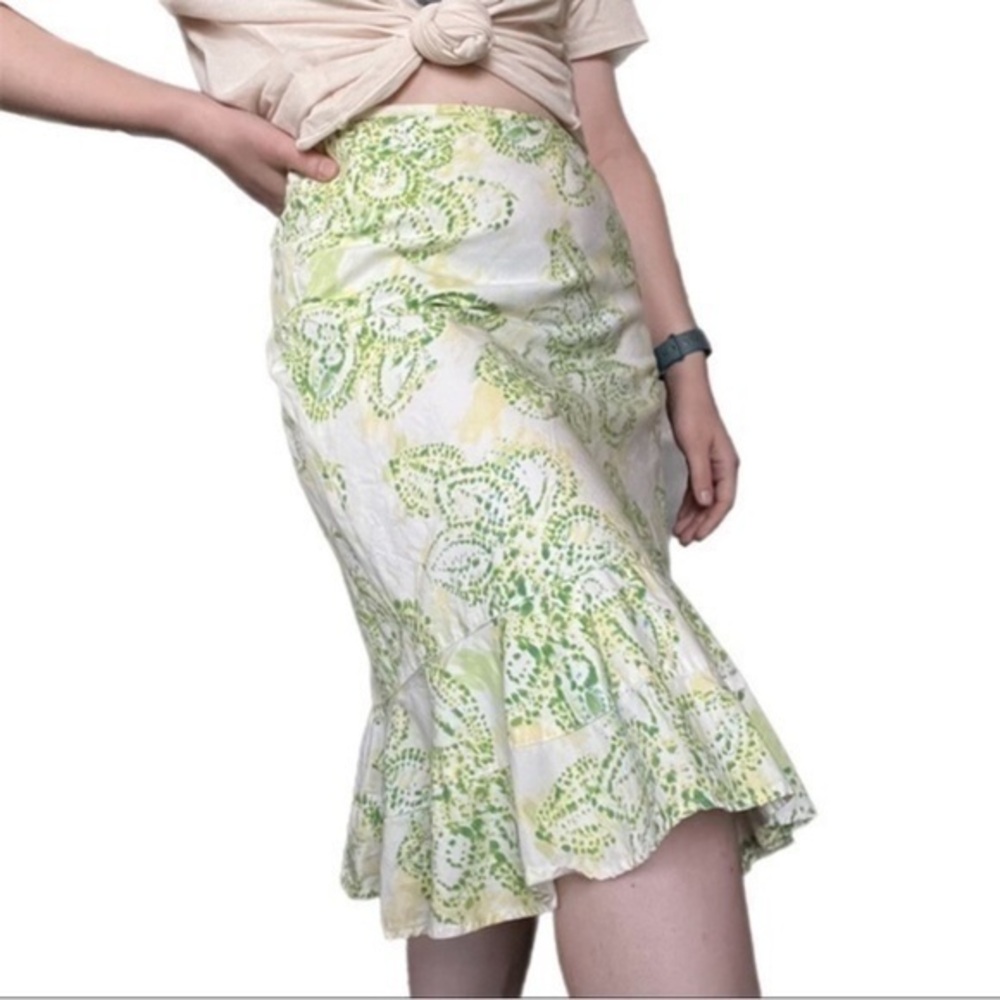 Eddie Bauer Cotton/Silk Floral Ruffle bottom Midi Flare Skirt 12P